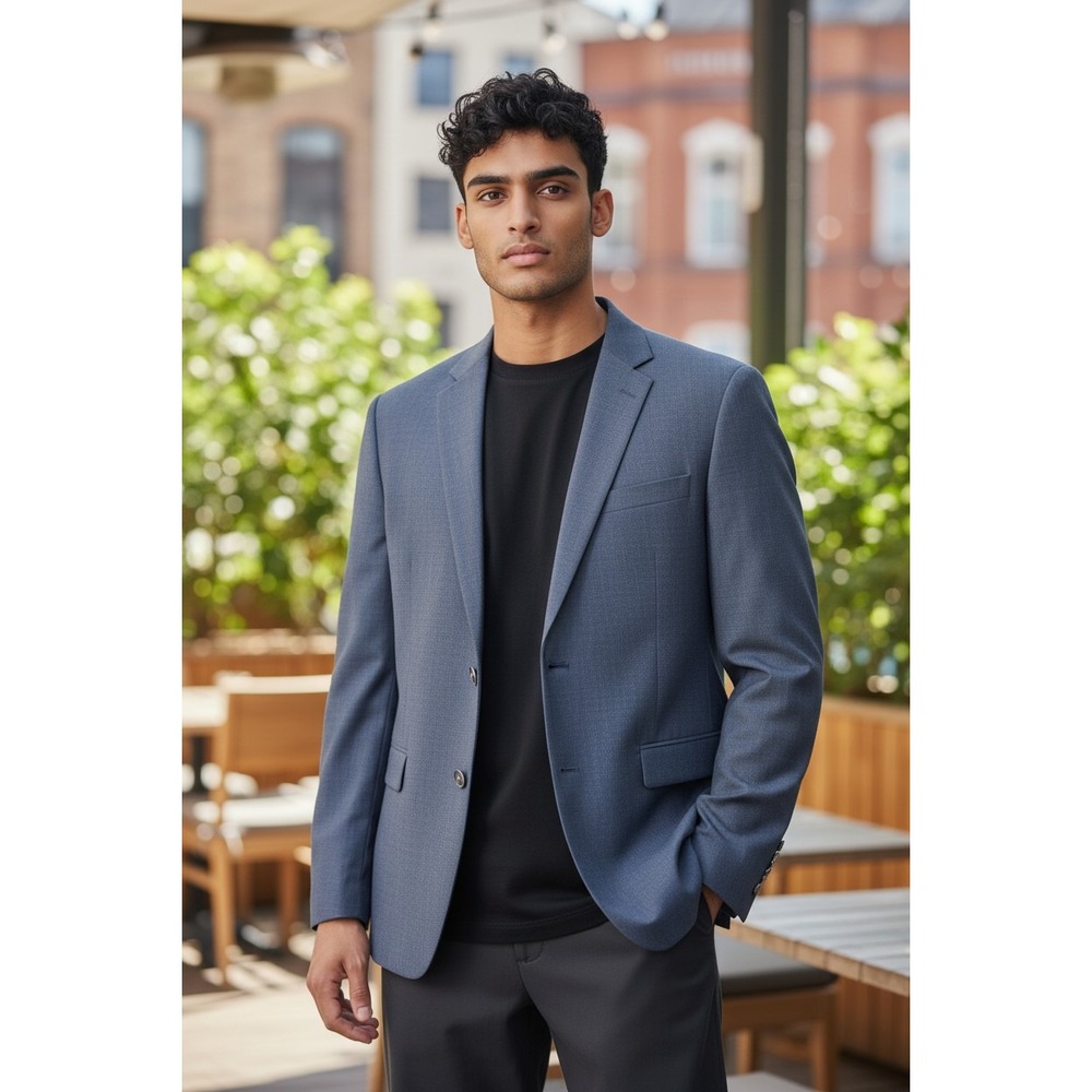 Hart Schaffner Marx Mens Blue Textured Two Button Blazer Sport Coat